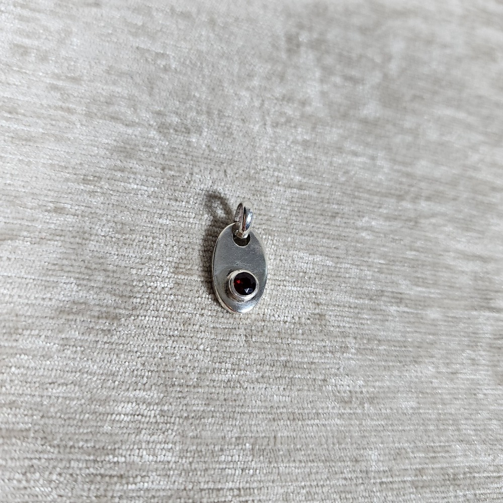 Small Sterling Silver & Faceted Garnet Pendant Charm 3/4"